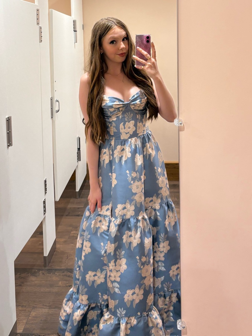 V. Chapman Blue Floral Maxi Dress with White Flowers - Picture 15 of 16